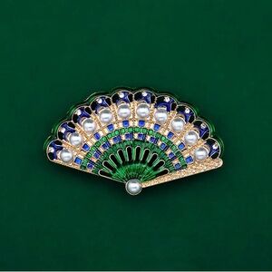 Retro Fashion Trendy‎ refined Fan Alloy enamel Brooch imitation pearls new